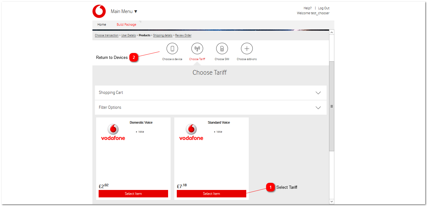 Products - Tariff Selection