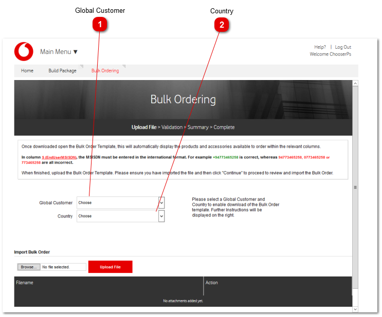 Selecting Customer and Country